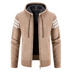 Striped Hoodie Zip Up Cardigan // Tan (2XL)