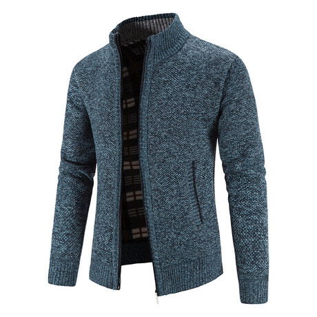 Mock Neck Zip Up Cardigan // Blue (XS)
