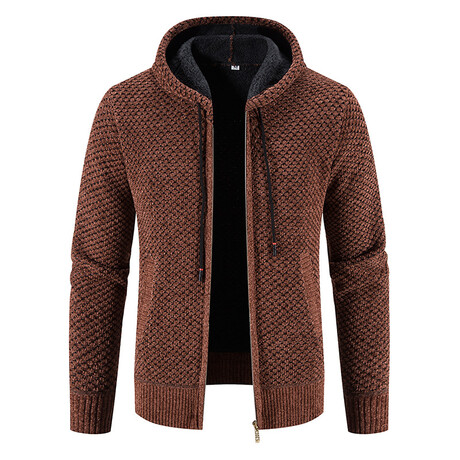 Hoodie Zip Up Cardigan // Brown // Style 2 (XS)