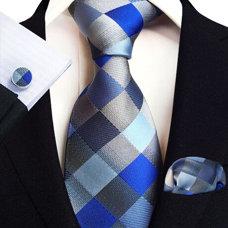 3 Pc Tie Set // Blue Checkered