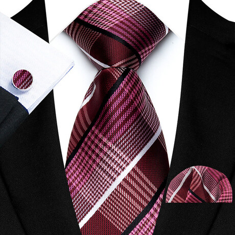 3 Pc Tie Set // Pink Plaid