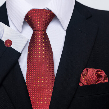 3 Pc Tie Set // Bright Red +Yellow Dots