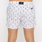 Boats and Logo Pattern Swim Shorts // White (S)