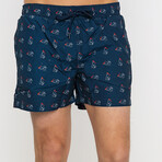 Boats Pattern Swim Shorts // Navy Blue (S)