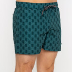 Green Squares Pattern Swim Short // Green (S)