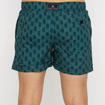 Green Squares Pattern Swim Short // Green (S)