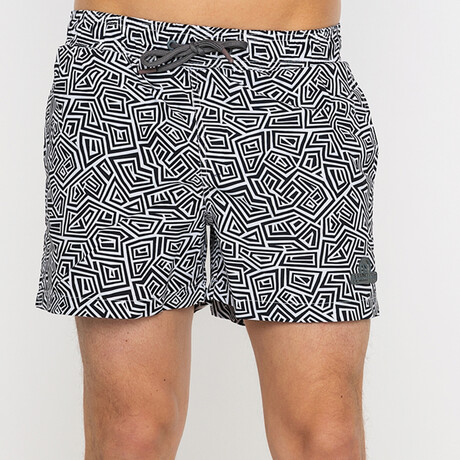 Geometric Pattern Swim Shorts // Black + White (S)