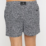 Geometric Pattern Swim Shorts // Black + White (S)