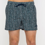 White Dots Pattern Swim Short // Navy Blue (S)