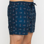 Boats Pattern Swim Shorts // Navy Blue (S)