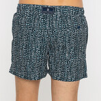 White Dots Pattern Swim Short // Navy Blue (S)