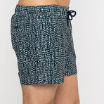 White Dots Pattern Swim Short // Navy Blue (S)