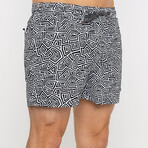 Geometric Pattern Swim Shorts // Black + White (S)