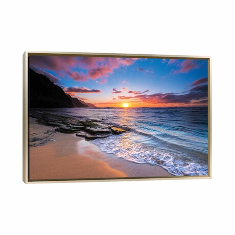 Sunset over the Na Pali Coast from Ke'e Beach, Haena State Park, Kauai, Hawaii, USA I by Russ Bishop (18"H x 26"W x 1.5"D)