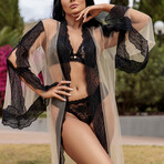 Sheer Lace Robe // Sheer with Black Lace (L)