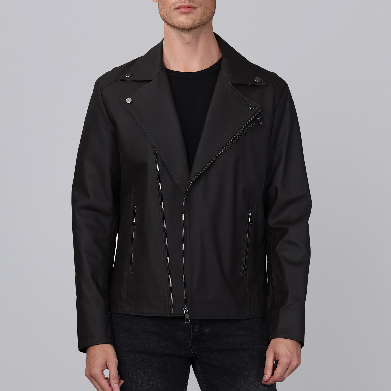 Biker Leather Jacket // Black Matte (S) - Basics&More Leather Jackets ...