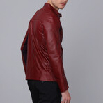 Racer Detail Arms Leather Jacket // Burgundy (S)