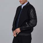 Bomber Quilted Arms Leather Jacket // Black (S)