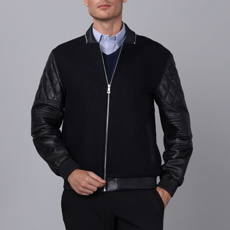 Bomber Quilted Arms Leather Jacket // Black (S)