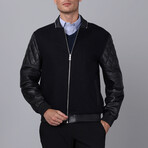 Bomber Quilted Arms Leather Jacket // Black (S)