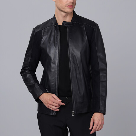 Racer Detail Arms Leather Jacket // Black (S)