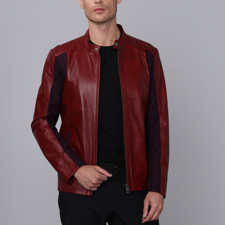 Racer Detail Arms Leather Jacket // Burgundy (S)