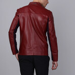 Racer Detail Arms Leather Jacket // Burgundy (S)