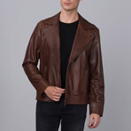 Biker Leather Jacket // Brown (S)