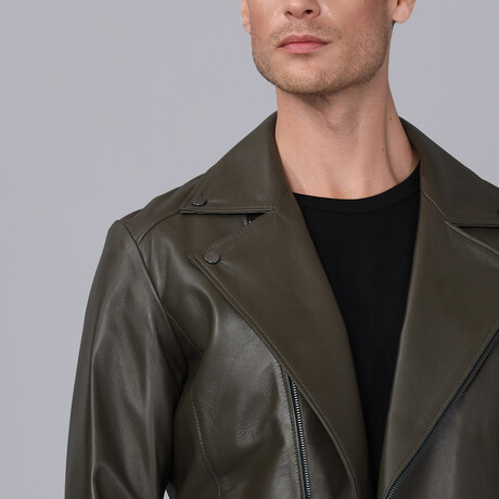 Biker Leather Jacket // Green (S)