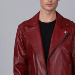 Biker Leather Jacket // Burgundy (S)
