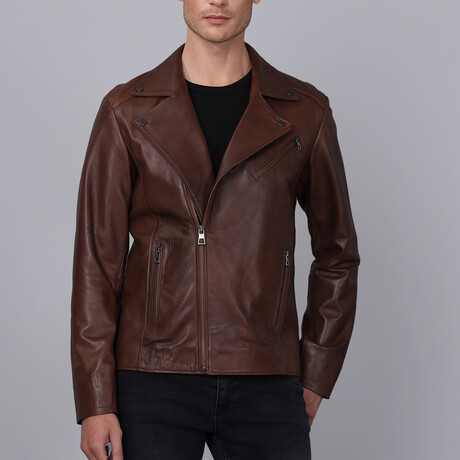 Biker Leather Jacket // Brown (S)