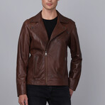 Biker Leather Jacket // Brown (S)