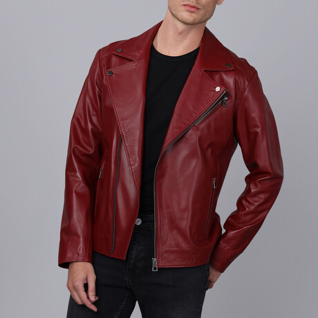 Biker Leather Jacket // Burgundy (S)