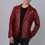 Biker Leather Jacket // Burgundy (S)