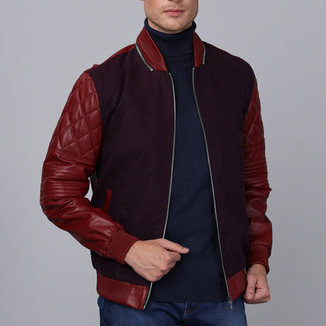 Bomber Quilted Arms Leather Jacket // Burgundy (S)