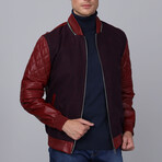 Bomber Quilted Arms Leather Jacket // Burgundy (S)
