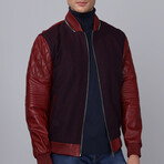 Bomber Quilted Arms Leather Jacket // Burgundy (S)