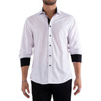Metallic Criss-Cross Pattern Long Sleeve Dress Shirt // White (XS)