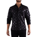 Metallic Criss-Cross Pattern Long Sleeve Dress Shirt // Black (XS)