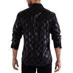 Metallic Criss-Cross Pattern Long Sleeve Dress Shirt // Black (XS)