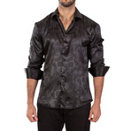 Greek Key Long Sleeve Dress Shirt Black Shine // Black (XS)