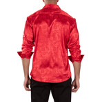 Greek Key Long Sleeve Dress Shirt Red Shine // Red (XS)
