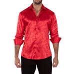 Greek Key Long Sleeve Dress Shirt Red Shine // Red (XS)