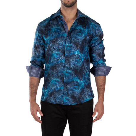 Fog Smudge Long Sleeve Dress Shirt // Navy (XS)