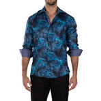 Fog Smudge Long Sleeve Dress Shirt // Navy (XS)