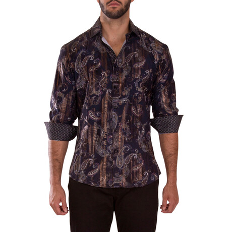 Paisley Lines Long Sleeve Dress Shirt // Black (XS)