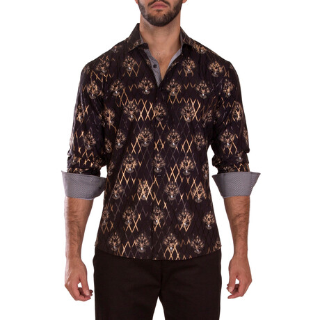 Diagonal Line Fleur Long Sleeve Dress Shirt // Black (XS)