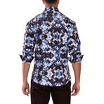 Mirrored Glass Print Long Sleeve Dress Shirt // Navy (XS)