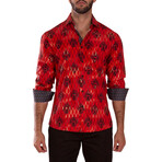 Diagonal Line Fleur Long Sleeve Dress Shirt // Red (XS)