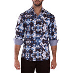 Mirrored Glass Print Long Sleeve Dress Shirt // Navy (XS)